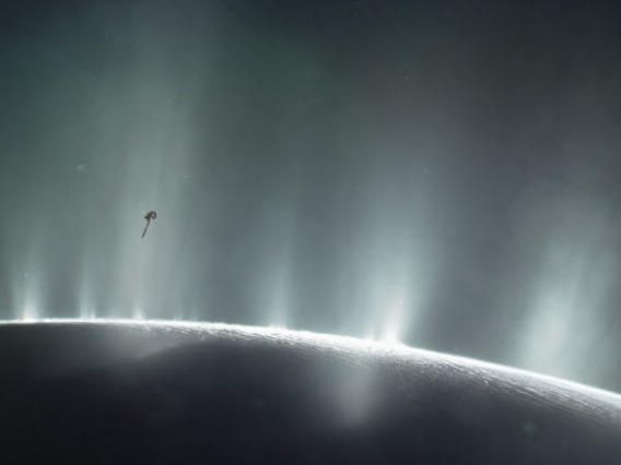 Arist intepretation of Cassinin spacecraft above Enceladus