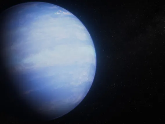 This artist’s concept shows what the exoplanet WASP-107 b could look like based on recent data gathered by NASA’s James Webb Space Telescope along with previous observations from Hubble and other space- and ground-based telescopes.