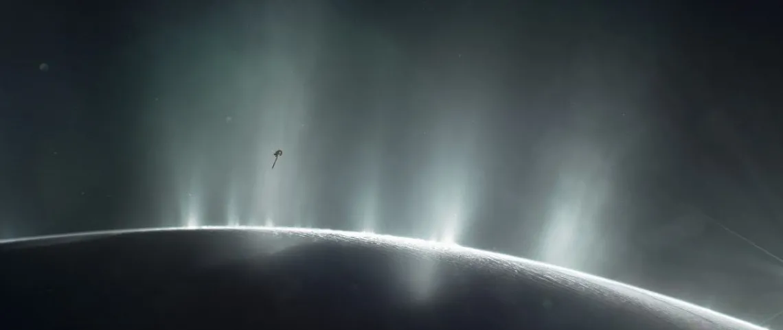 Arist intepretation of Cassinin spacecraft above Enceladus