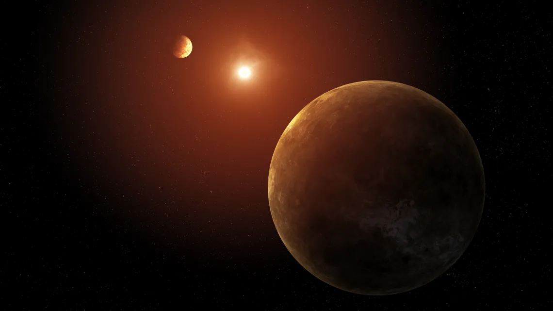 Artist’s concept showing two of the seven planets discovered orbiting a Sun-like star.