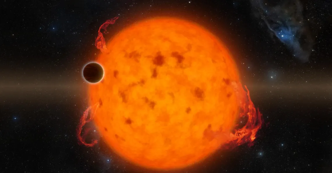 This artist's concept shows the exoplanet K2-33b transiting its host star.