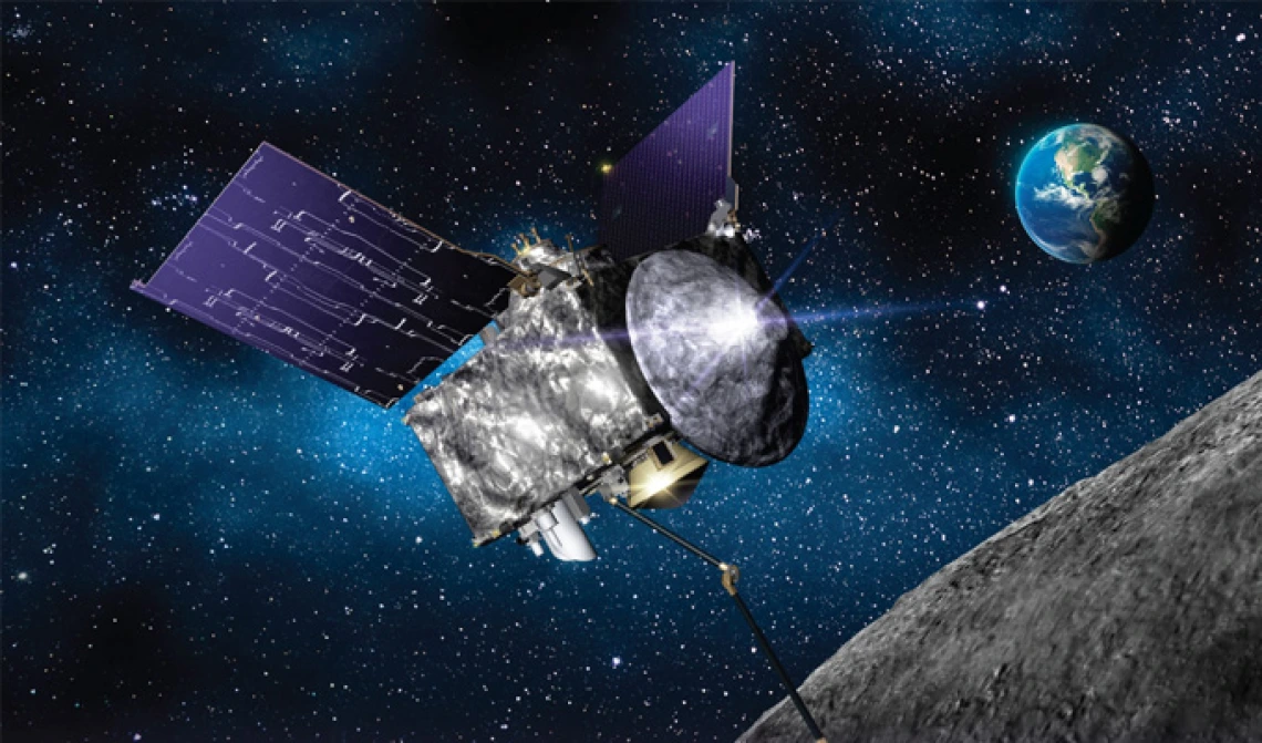 Illustration of the OSIRIS-REx spacecraft in flight