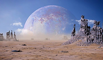 Artist illustratio of planet rising above horizon