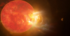 An artist’s conception of a violent flare erupting from the red dwarf star Proxima Centauri.